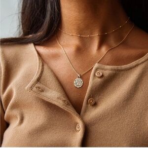 Gold 14k Gold Plated Cubic Zirconia Disc Necklace